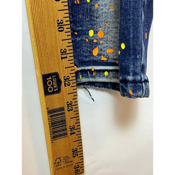 Makobi Men’s 32x32 Blue Cape Biker Jeans Paint Splash Dark Wash Denim M1783 - Picture 7 of 11